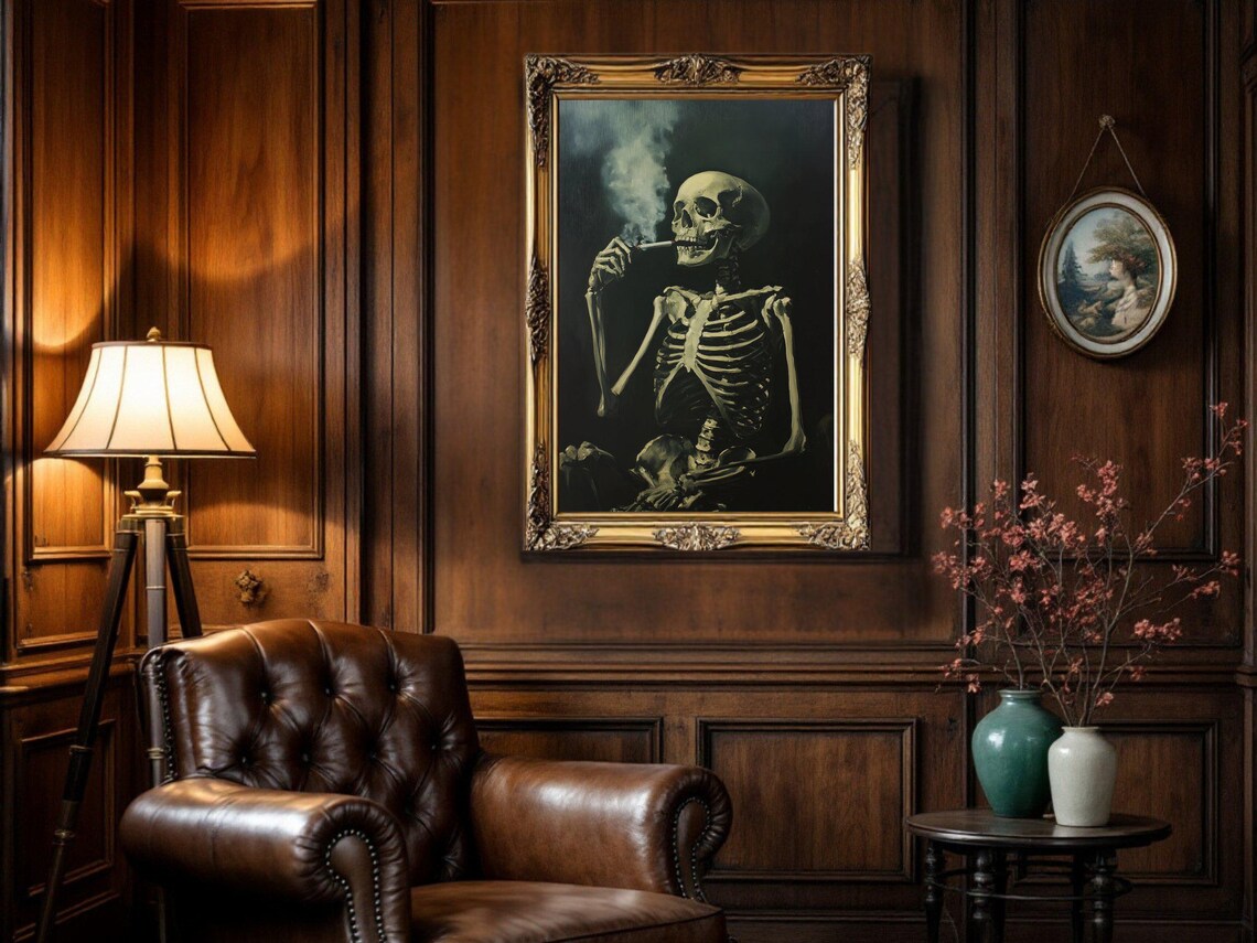 Vintage Smoking Skeleton Poster, Gothic Decor - Image 2