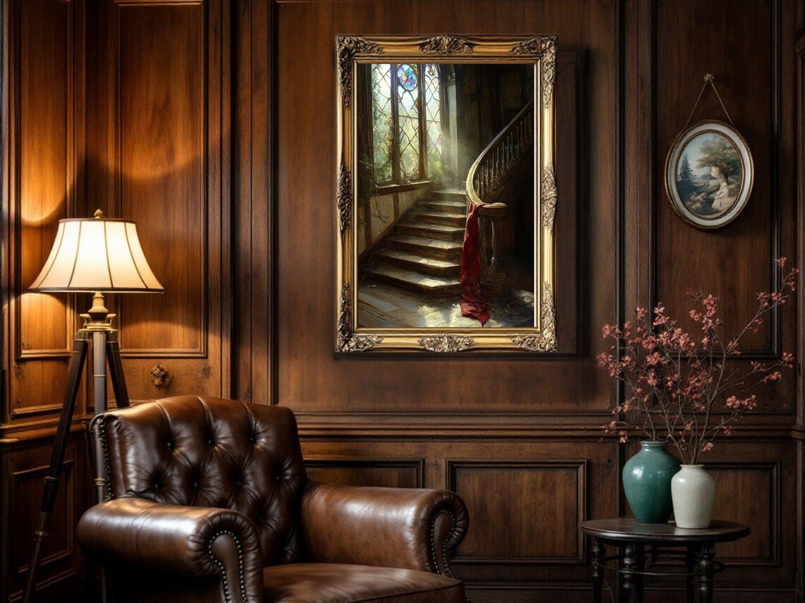 Gothic Staircase Art Print, Dark Academia Illustration - Image 2
