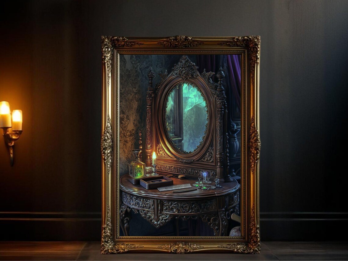 Vintage Vanity Mirror Art Print, Gothic Decor