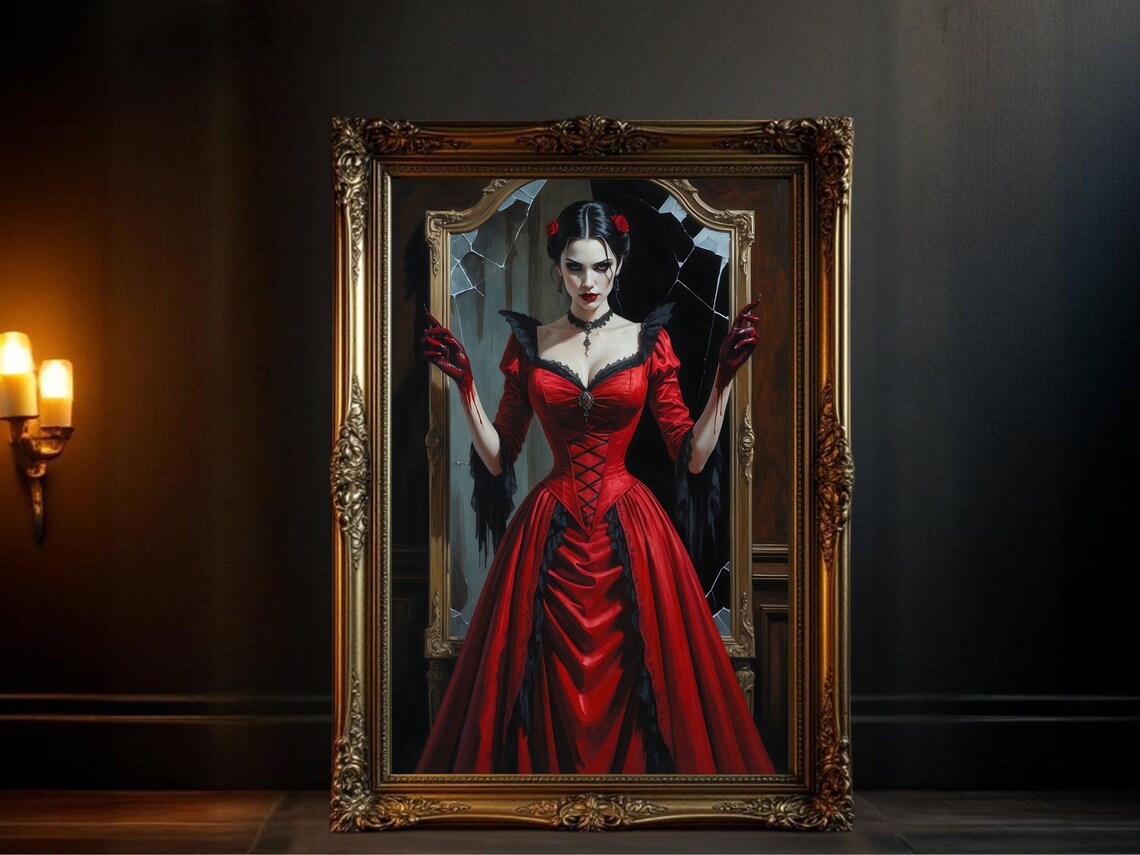 Gothic Vampire Lady In Red Dress, Vintage Horror