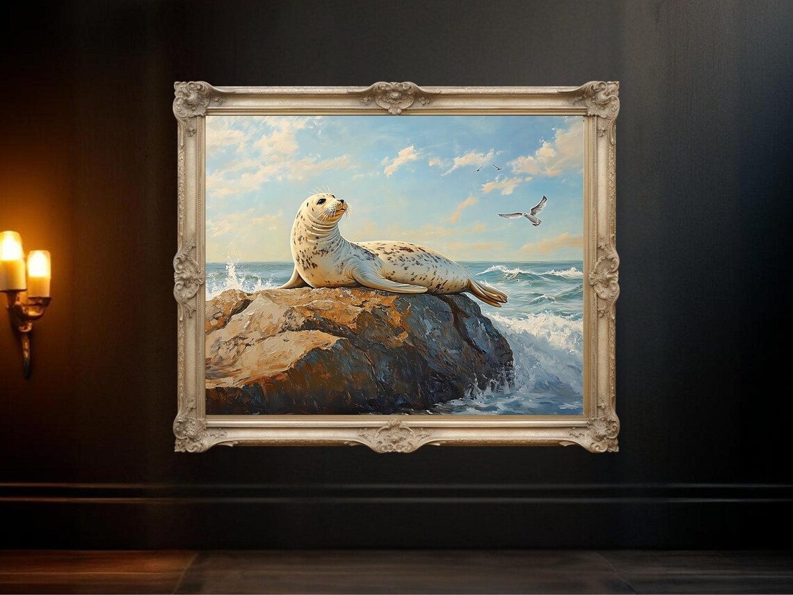 Seal On Rock At Seaside, Coastal Nature Scene