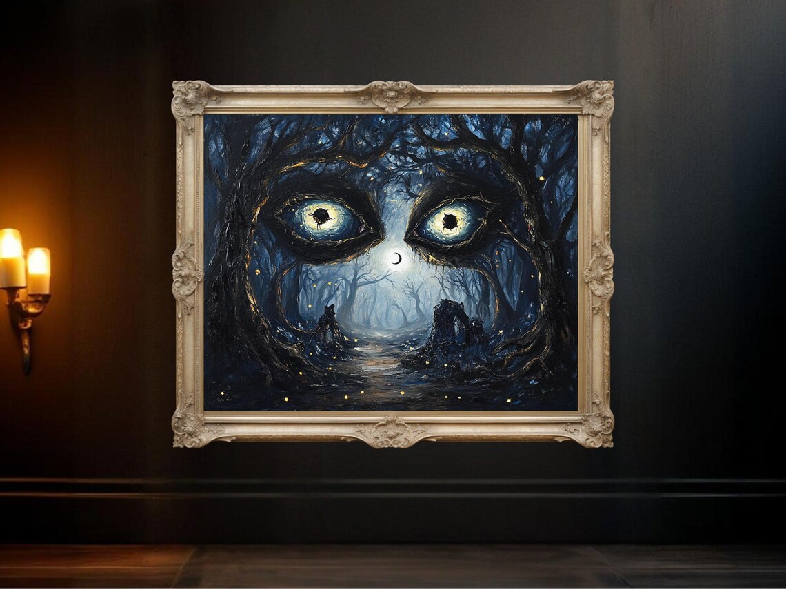 Mystical Forest Eyes, Enchanted Night Landscape Art Print