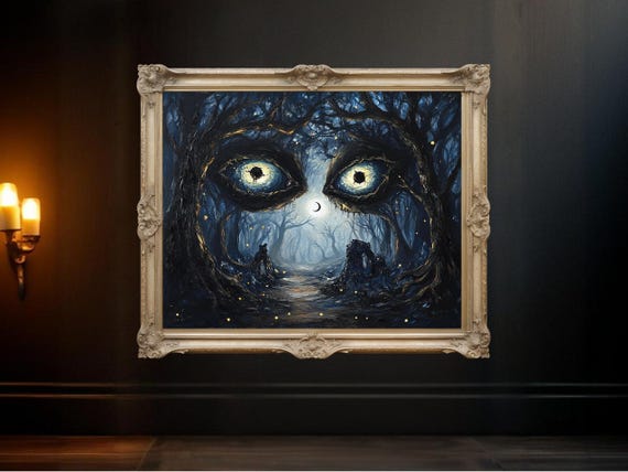 Mystical Forest Eyes, Enchanted Night Landscape Art Print