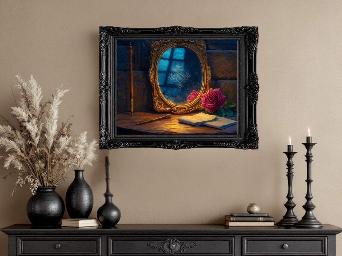Mystical Vintage Mirror Gothic Rose And Candlelit Reflection - Image 3