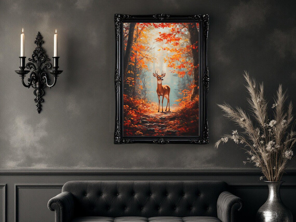 Autumn Forest Deer Art Print, Rustic Wildlife Decor - Image 3