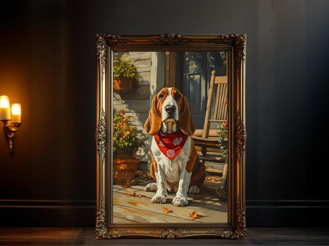 Basset Hound Art Print, Rustic Country Decor