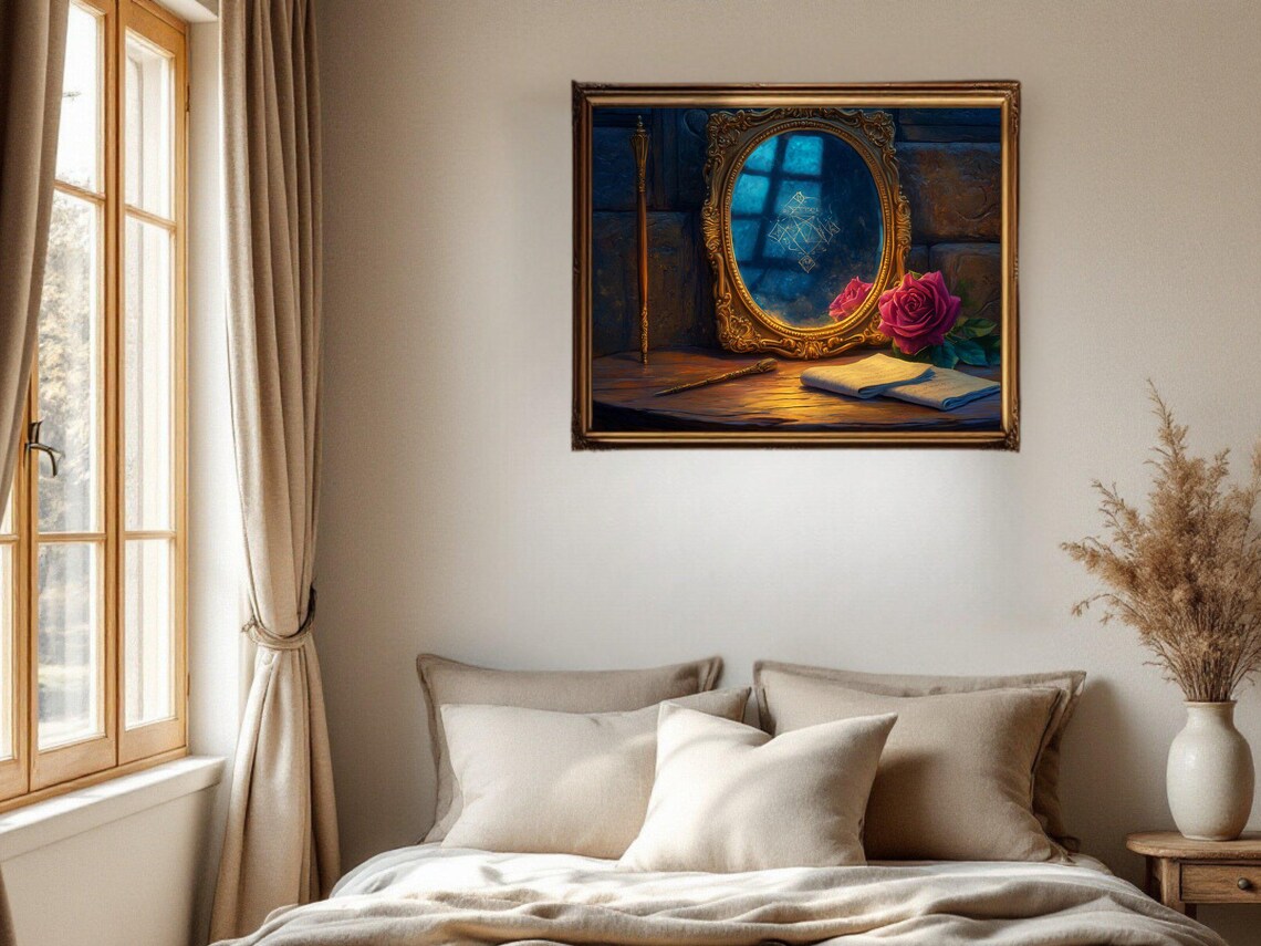 Mystical Vintage Mirror Gothic Rose And Candlelit Reflection - Image 2
