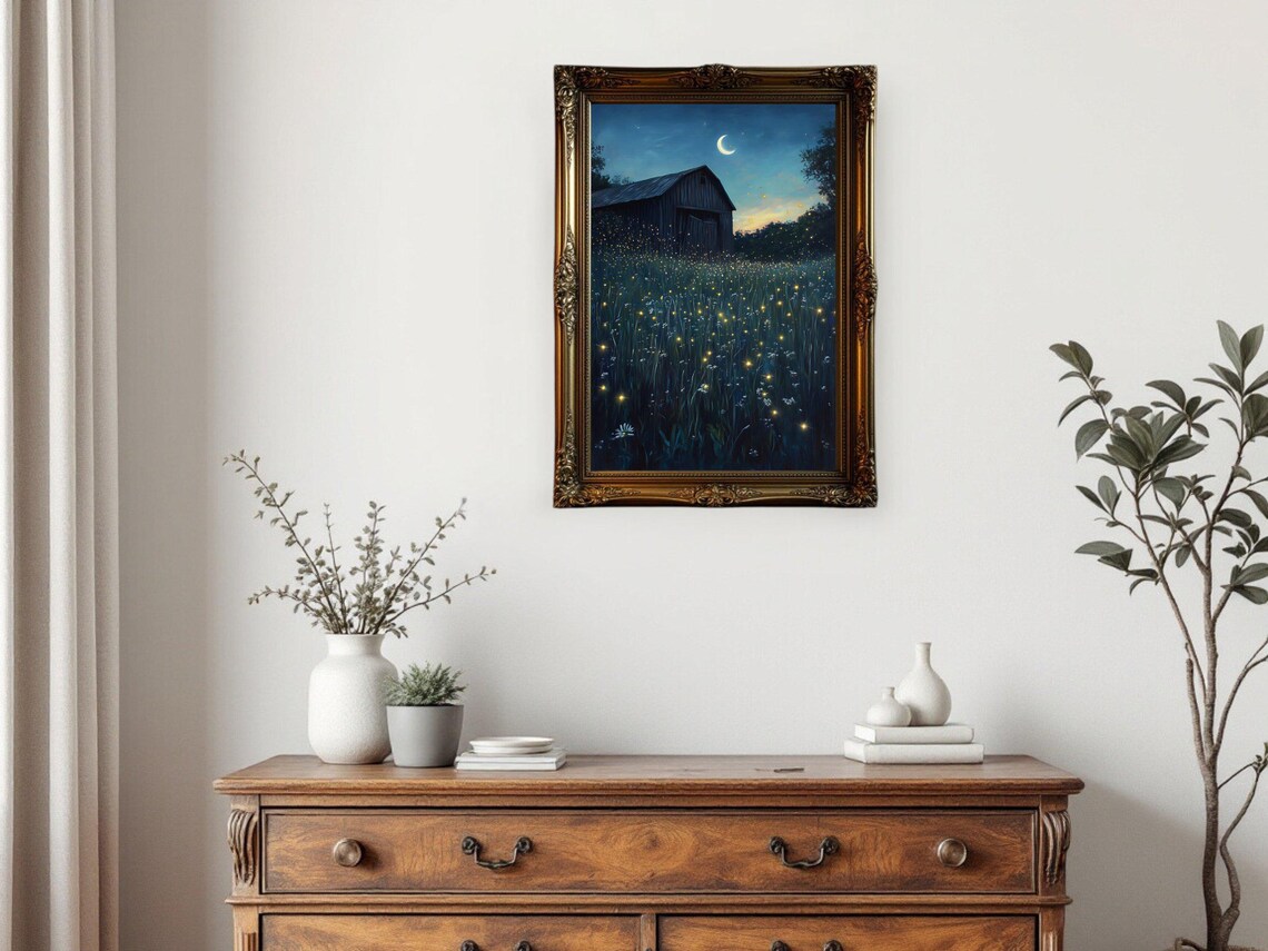 Enchanting Night Barn Scene, Magical Countryside Landscape - Image 2