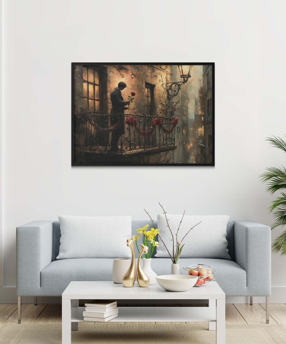 Romantic Balcony Vintage Scene With Red Roses - Image 3