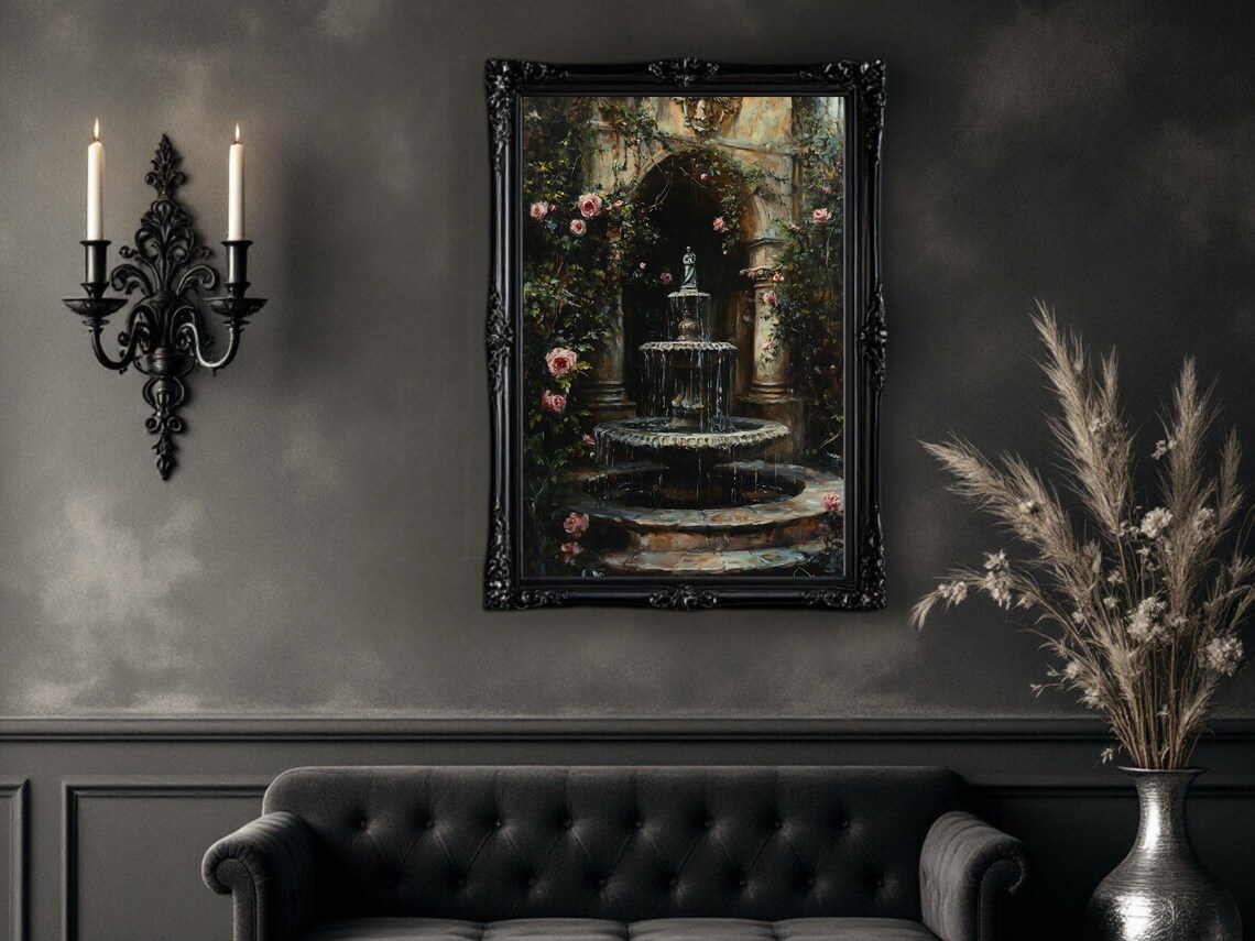 Romantic Garden Fountain, Vintage Rose Decor - Image 2