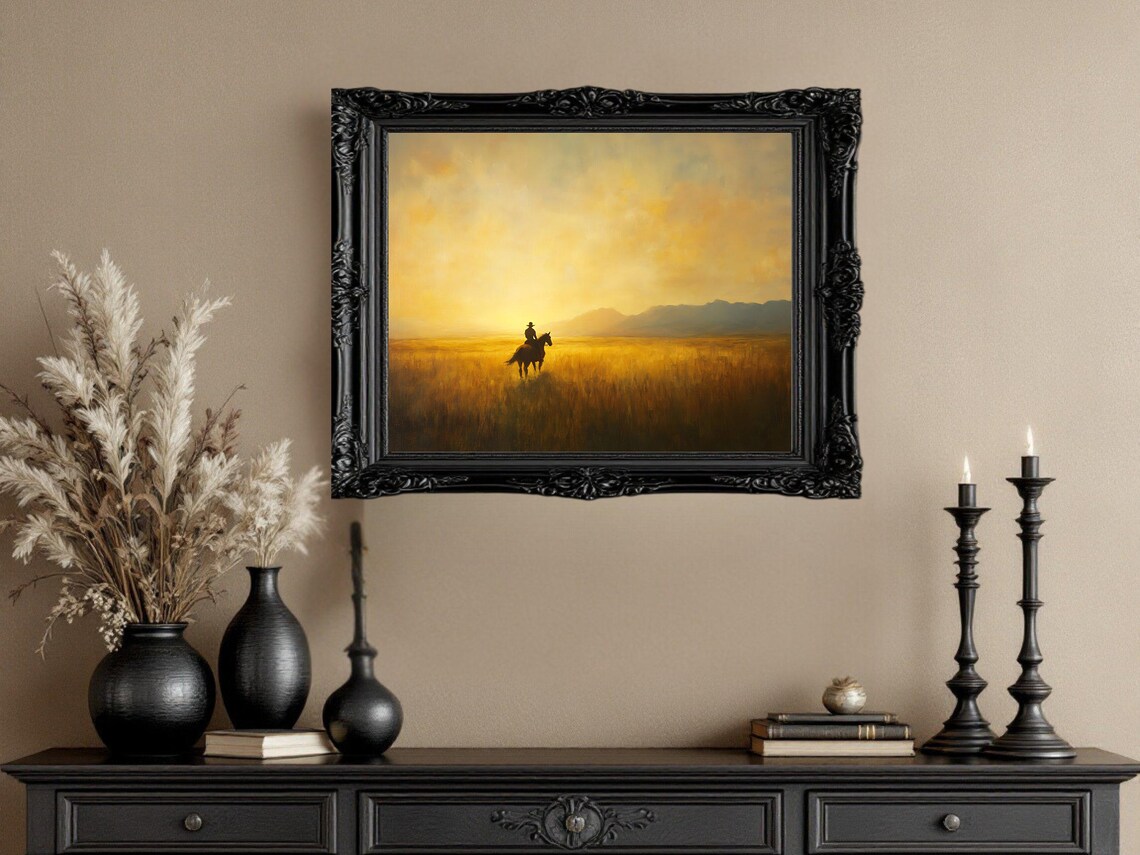 Cowboy Sunset Western Landscape, Rustic Home Decor - Image 2