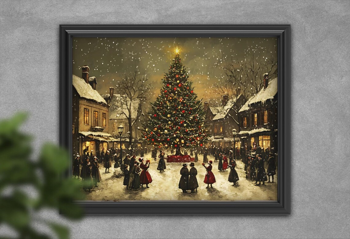 Victorian Christmas Tree, Vintage Holiday Village Scene