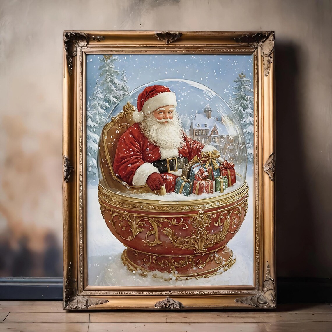 Santa With Gifts Snow Globe Vintage Christmas Scene