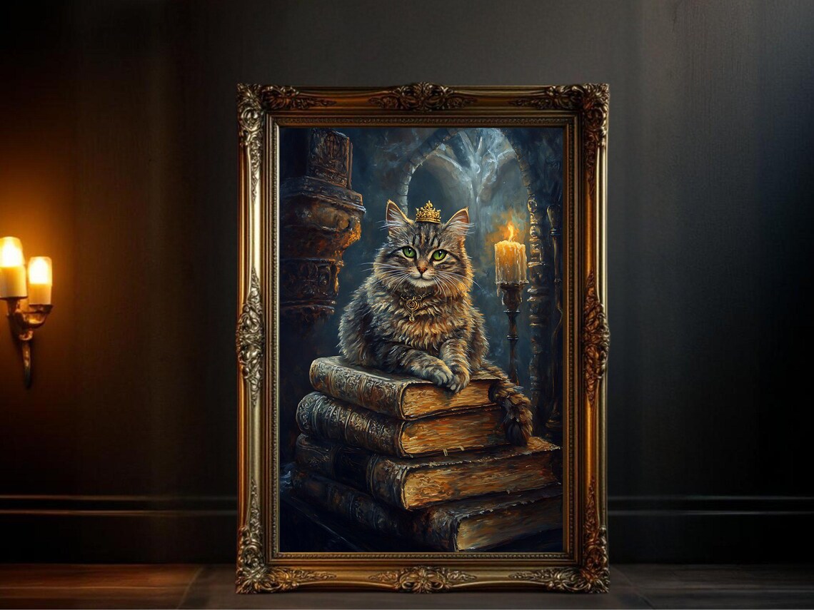 Majestic Cat Fantasy, Regal Feline Wall Art Print