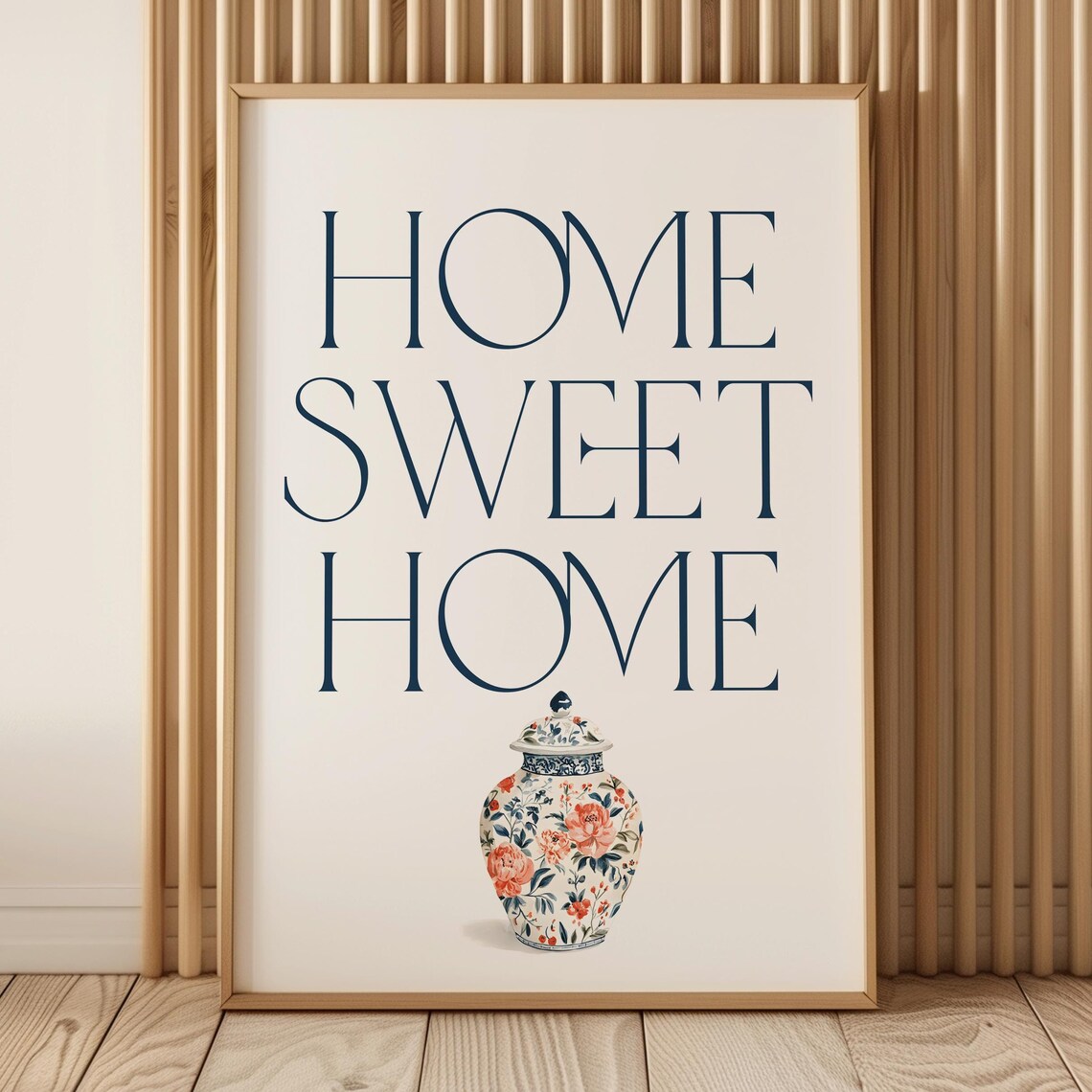 Home Sweet Home Chinoiserie Ginger Jar Navy Typography Wall Art