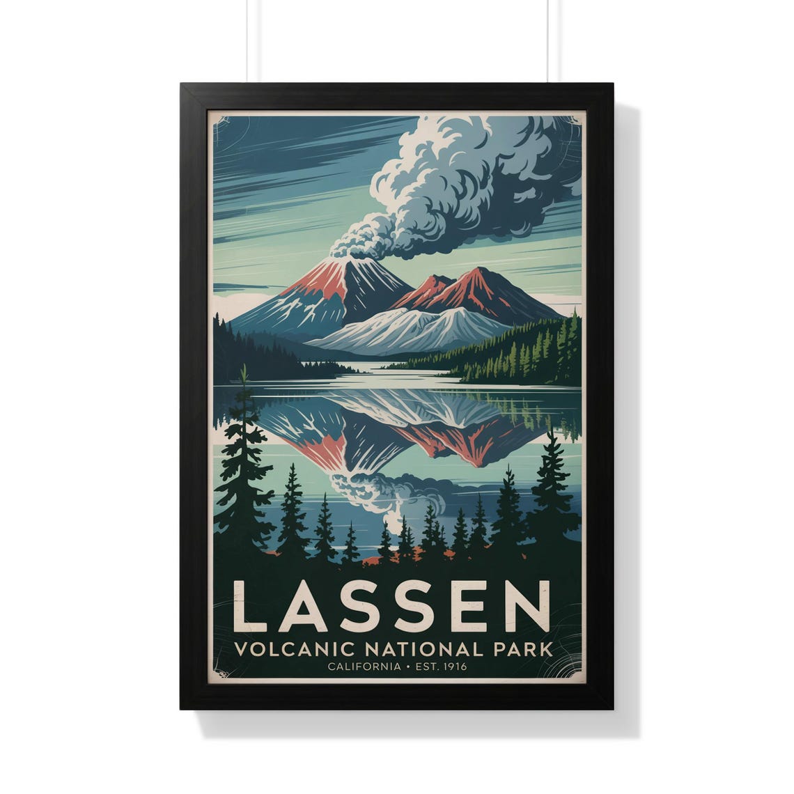 Lassen Volcanic National Park California Erupting Peak Vintage Poster