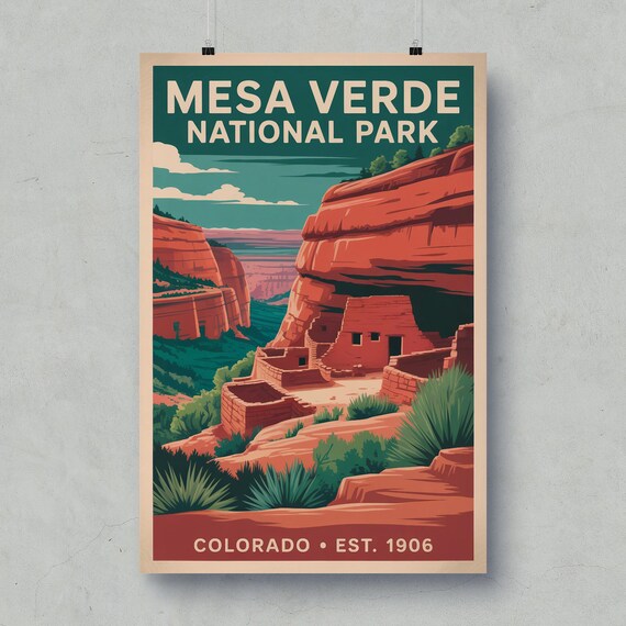 Mesa Verde National Park Colorado Cliff Dwellings Vintage Poster