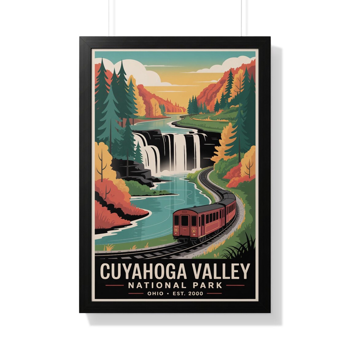 Cuyahoga Valley National Park Ohio Waterfall Train Travel Poster