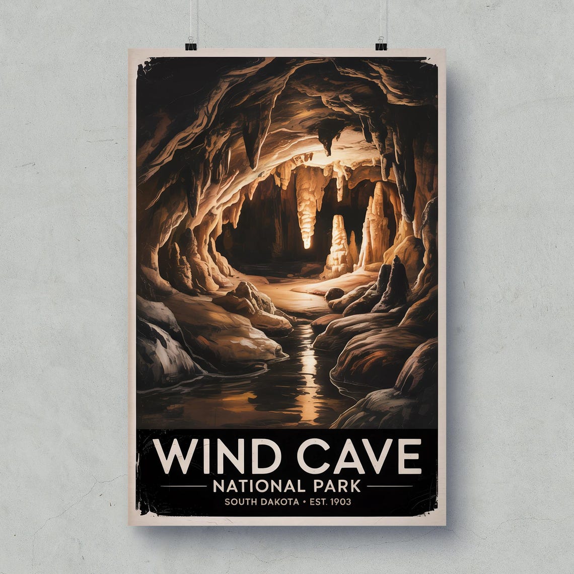 Wind Cave National Park South Dakota Retro Cavern Underground Poster