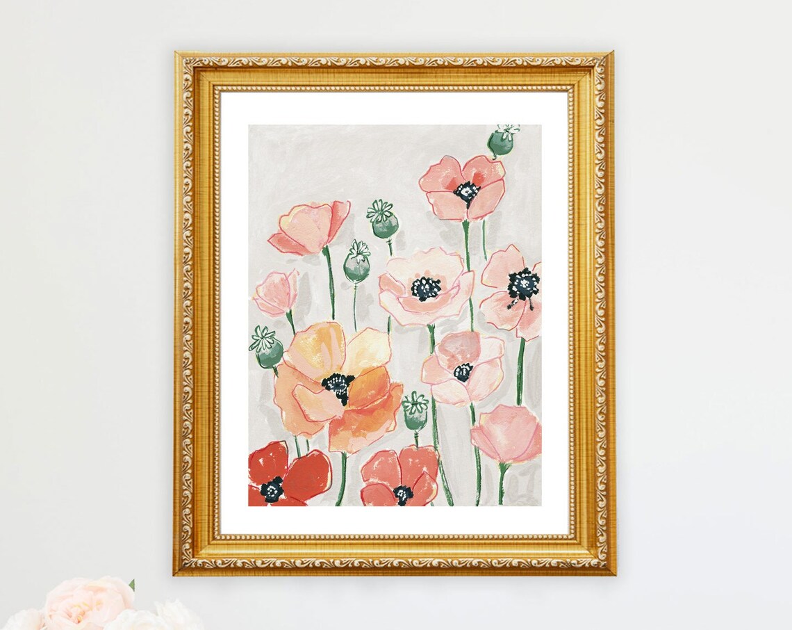 Poppy Poppies Farmhouse Art Print, Wildflowers