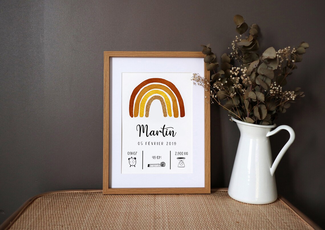 Custom Birth Poster, Rainbow Watercolor Art Print