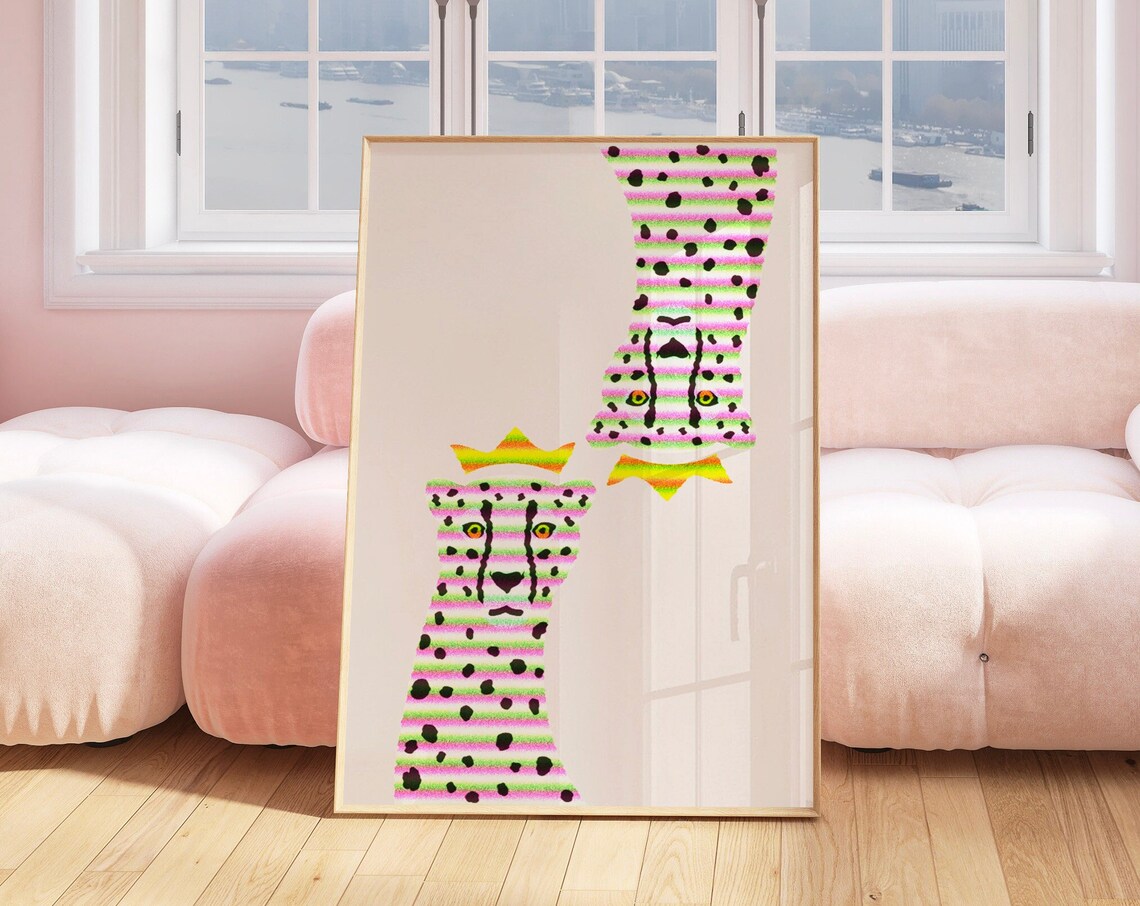 Neon Pop Art Cheetahs Rainbow Bow Ties Quirky Animal Wall Decor Poster - Image 4