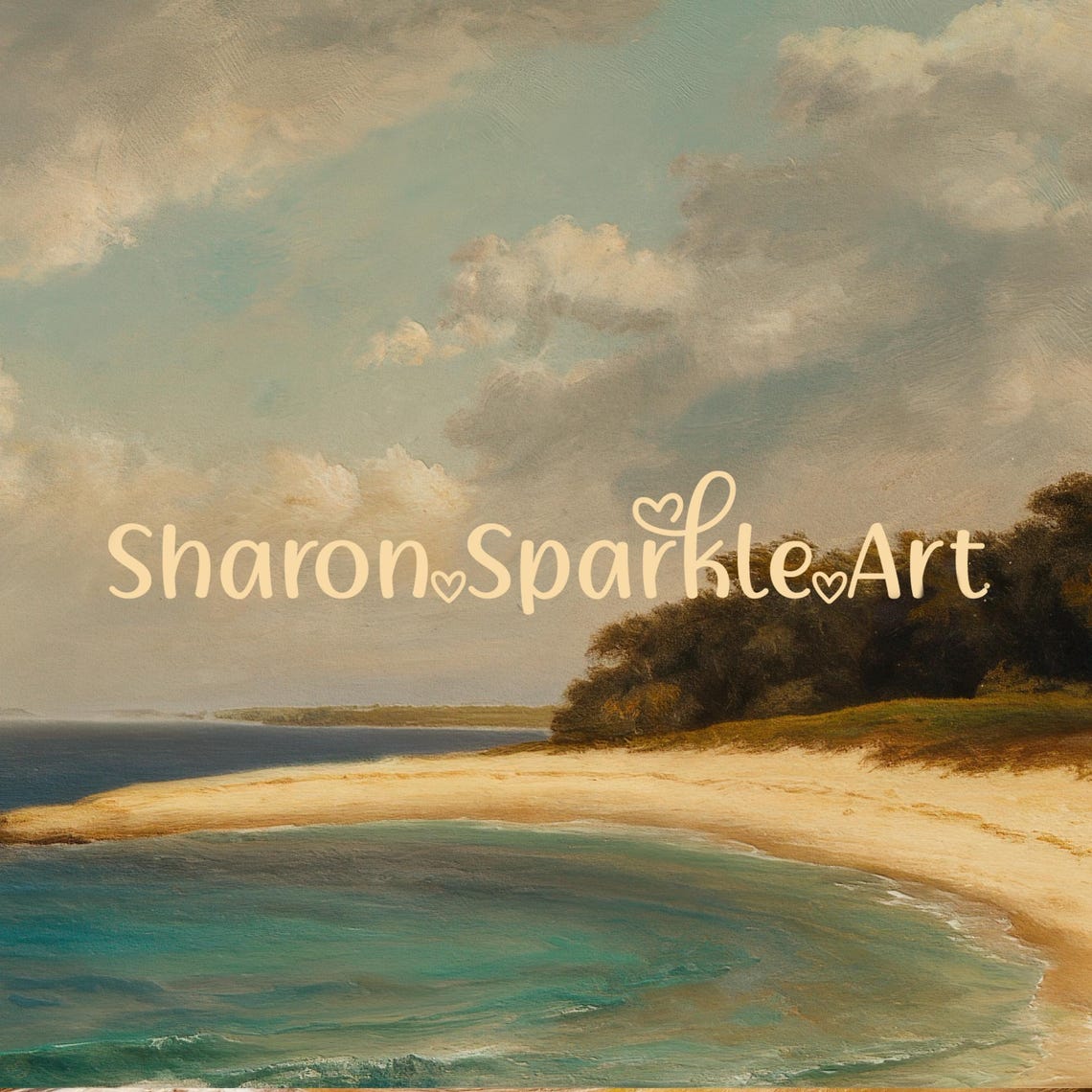 Vintage Coastal Beach Cove Turquoise Ocean Neutral Seascape Art Poster - Image 4
