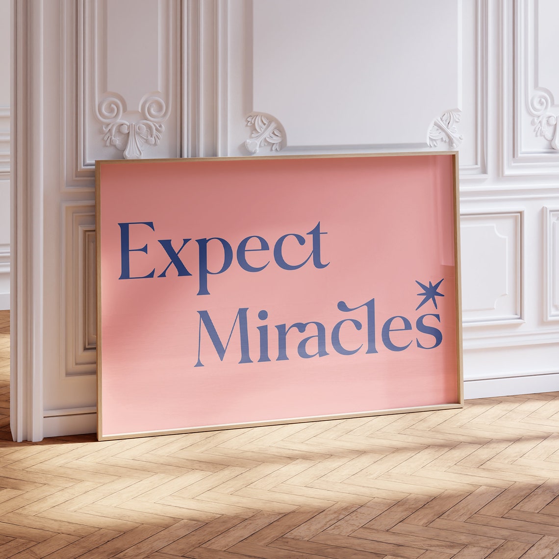 Expect Miracles Navy Peach Retro Inspirational Quote Wall Art Poster
