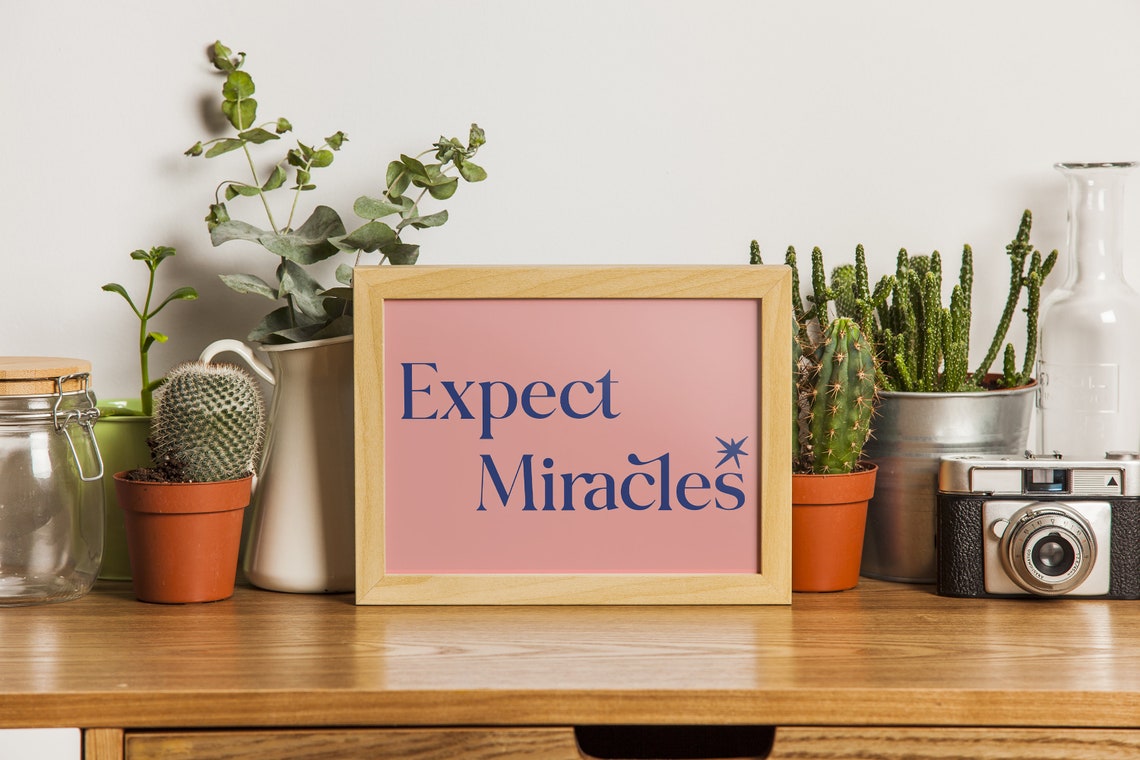 Expect Miracles Navy Peach Retro Inspirational Quote Wall Art Poster - Image 5