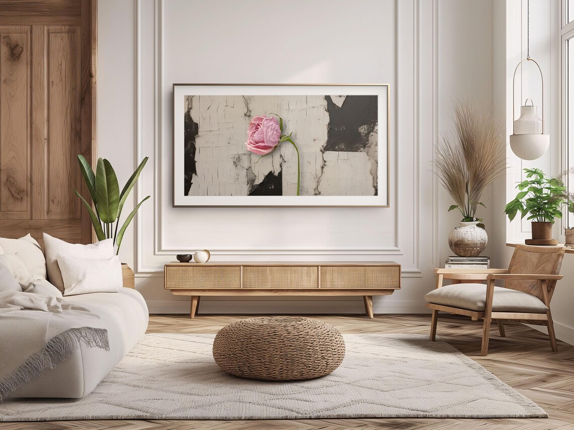 Neutral Valentine's Day Minimalist Pink Rose Art Print - Image 3