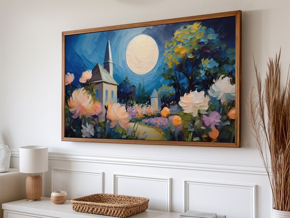 Floral Frame Tv Art Textured Oil Painting For Tv Dark Moody Fall Flowers Smart Tv Screen Landscape Frame Tv Picture Art