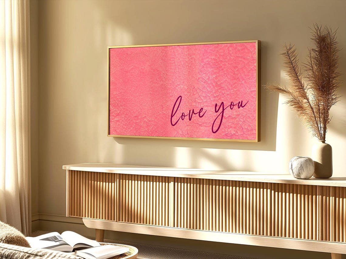 Love You Script Pink Crackled Background Romantic Quote Poster - Image 5