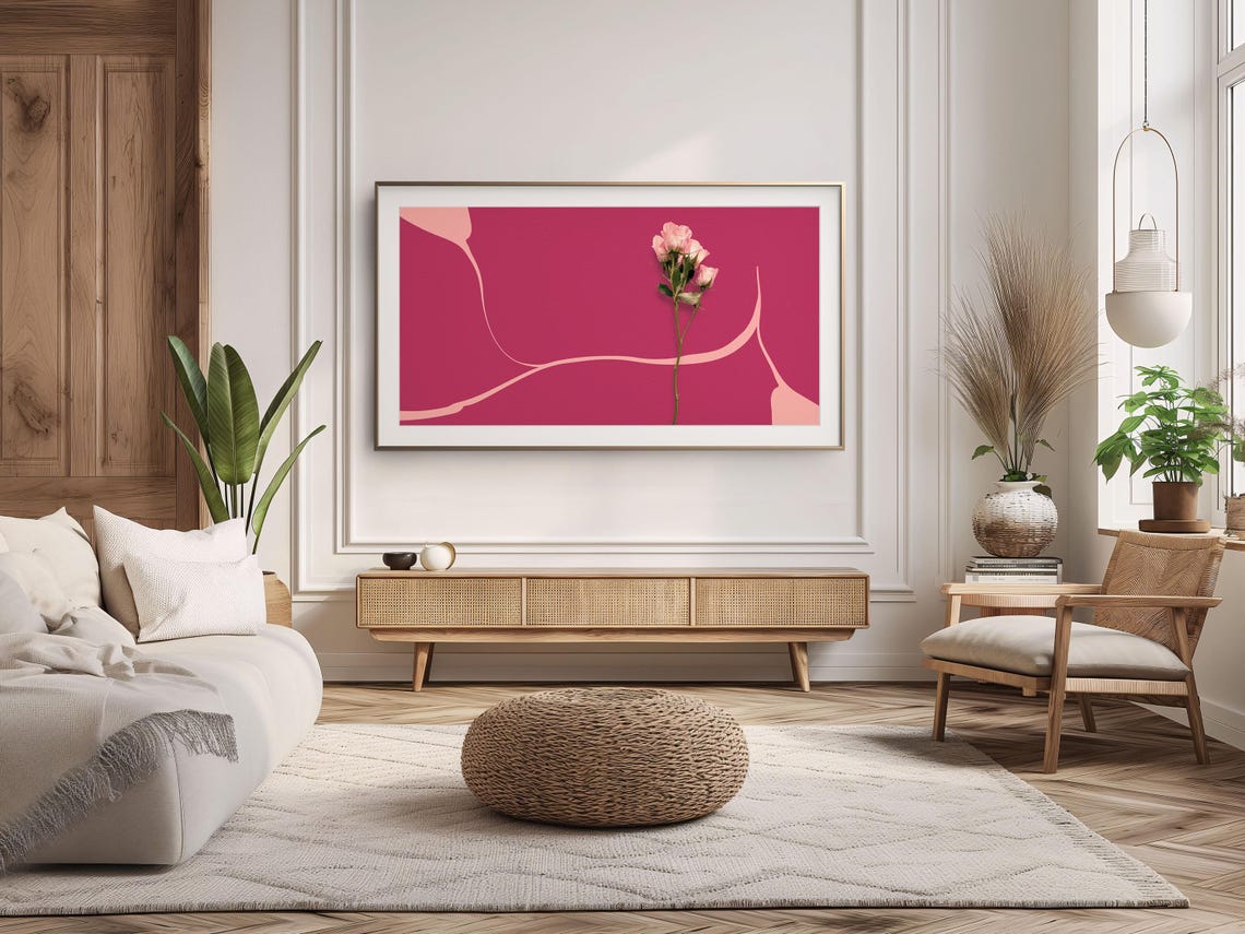 Pink Rose Minimalist Abstract Magenta Background Floral Poster - Image 3