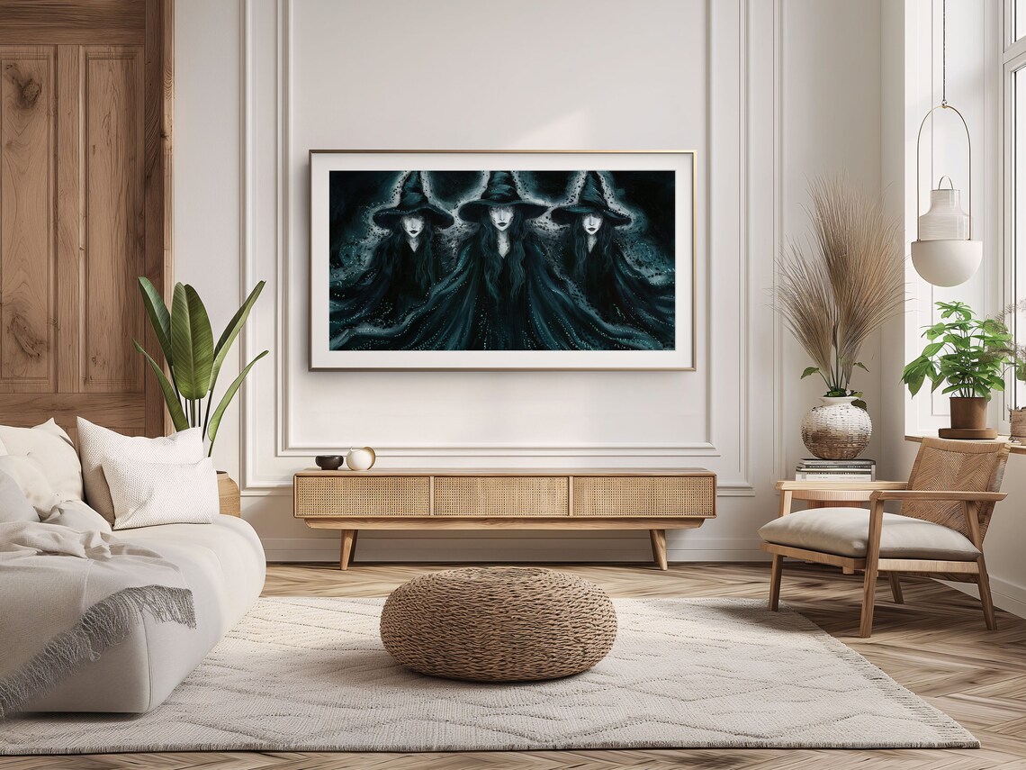 Three Dark Witches Coven Painting Spooky Gothic Halloween Moody Wall Poster - Image 2