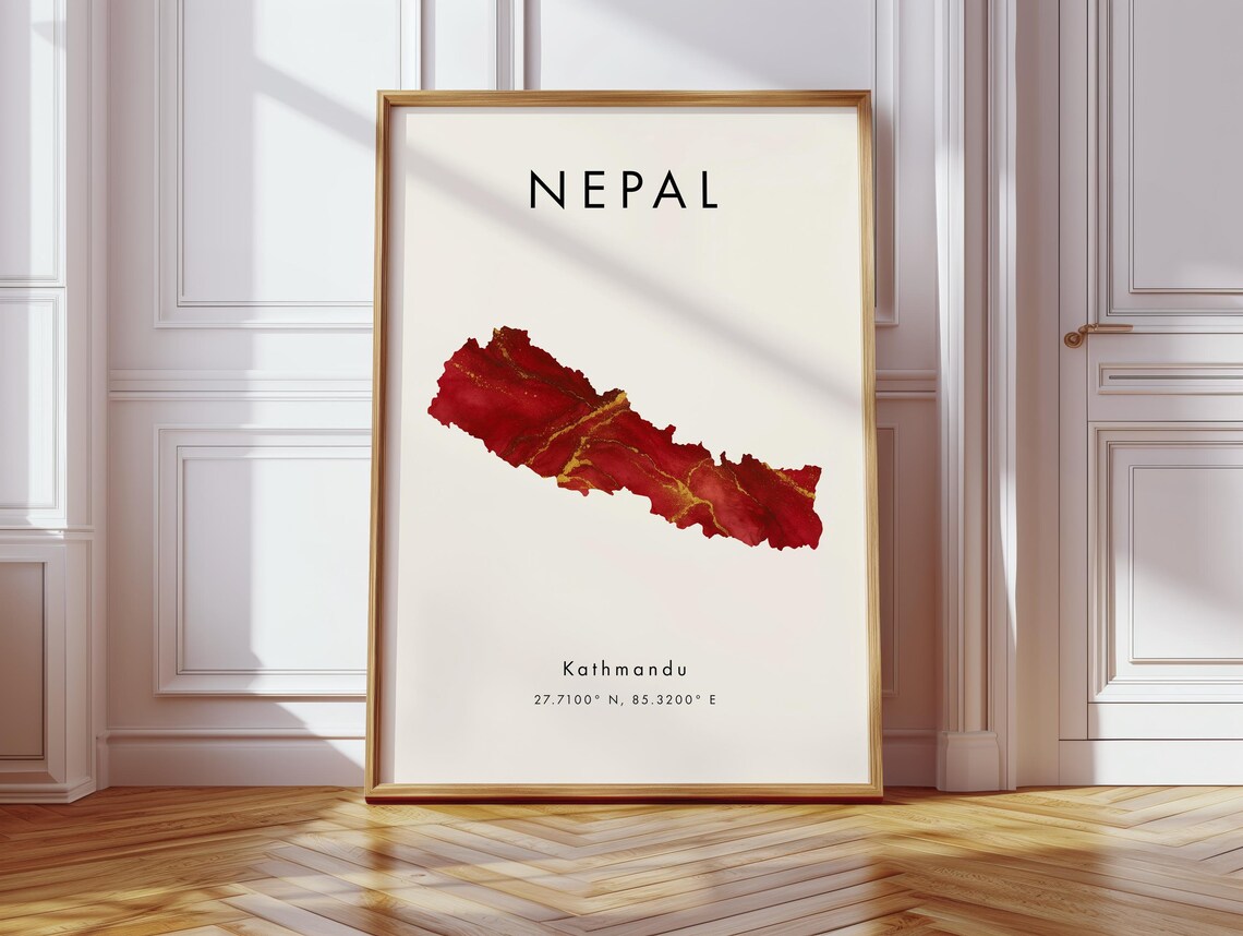 Nepal Map Poster, Asia Travel Map Art Print