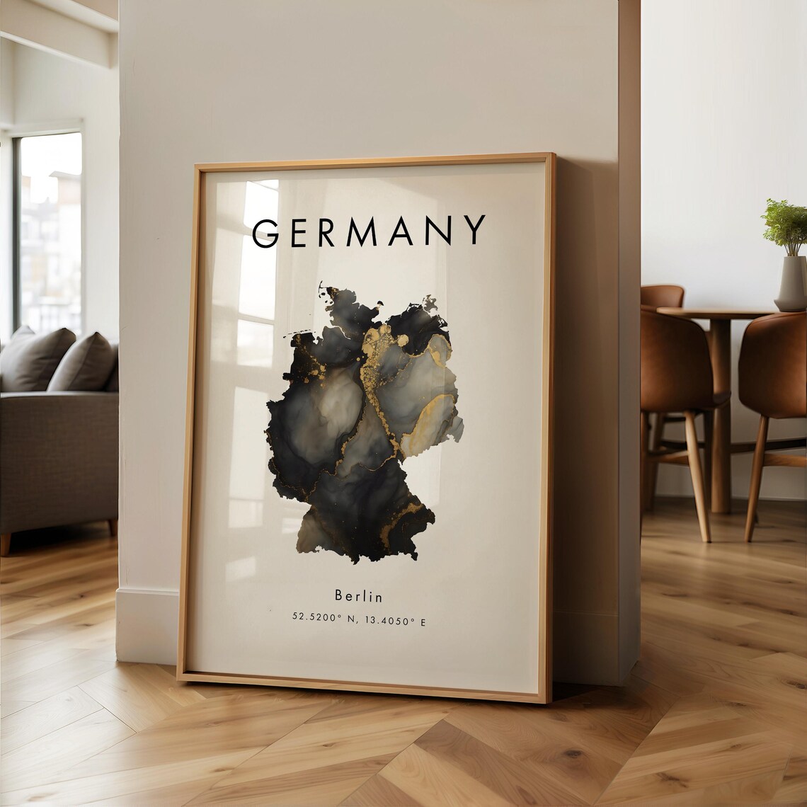 Germany Map Printed Poster Black And Gold Europe Wall Art Print Home Decor Geography Gift Wallpaper
