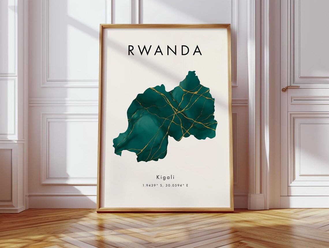Rwanda Map Poster, Africa Geography Art Print