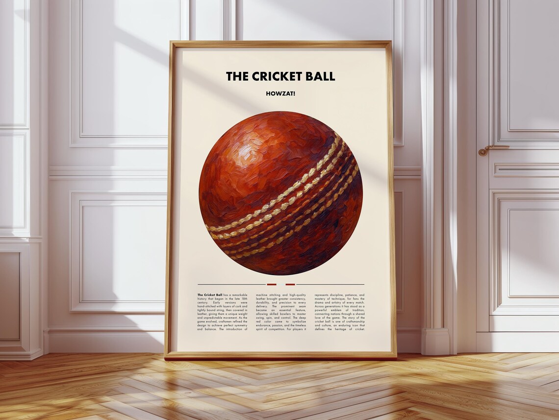 Cricket Ball Vintage Style Art Print, Sports Decor