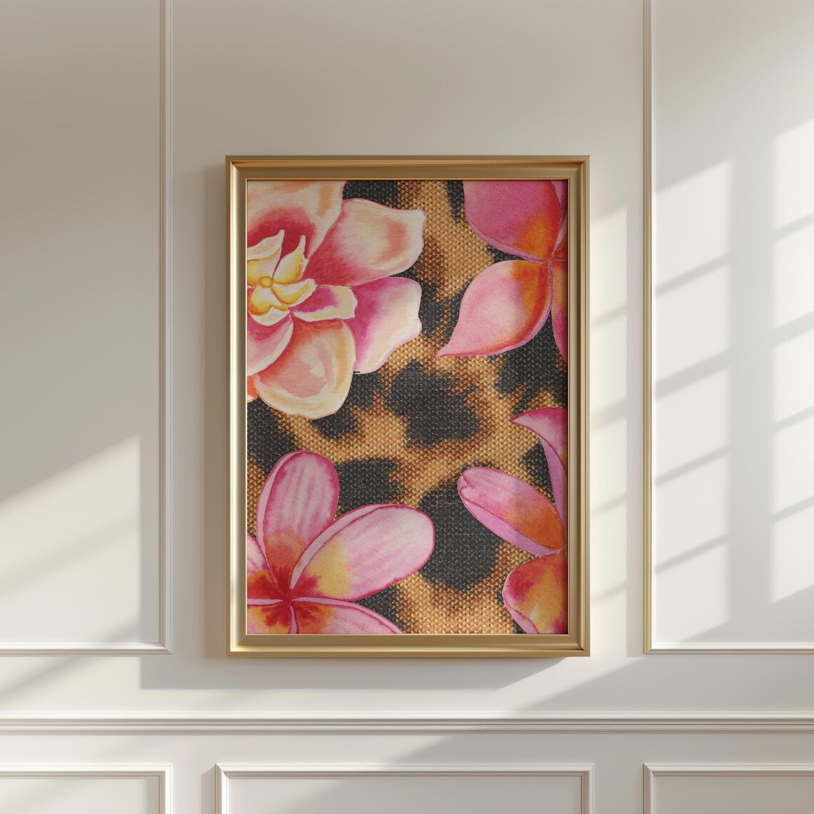 Leopard Print With Pink Flowers Art Print