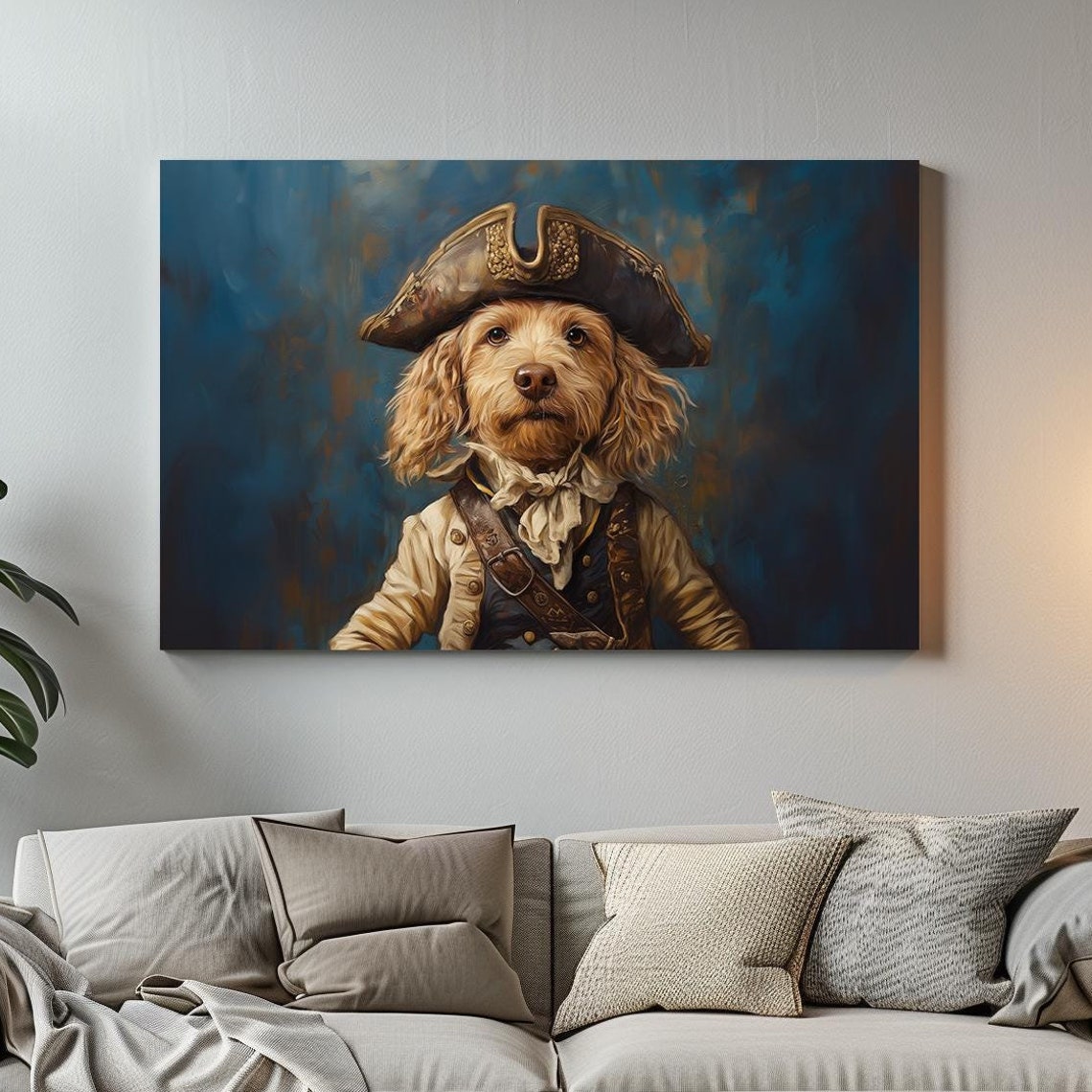 Golden Doodle Pirate Tricorn Hat Portrait Noble Dog Captain Art Poster