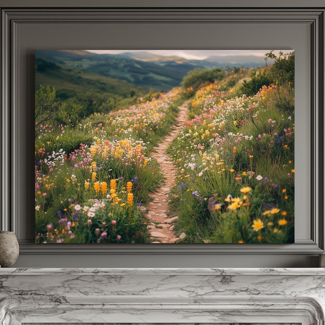 Mountain Wildflower Meadow Path Colorful Blooms Trail Poster