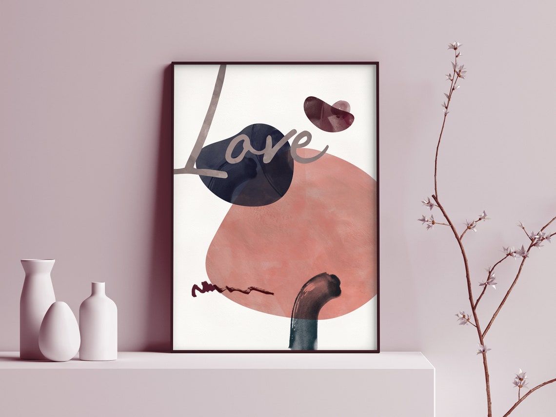Love Script Abstract Watercolor Shapes Modern Minimalist Wall Art - Image 2