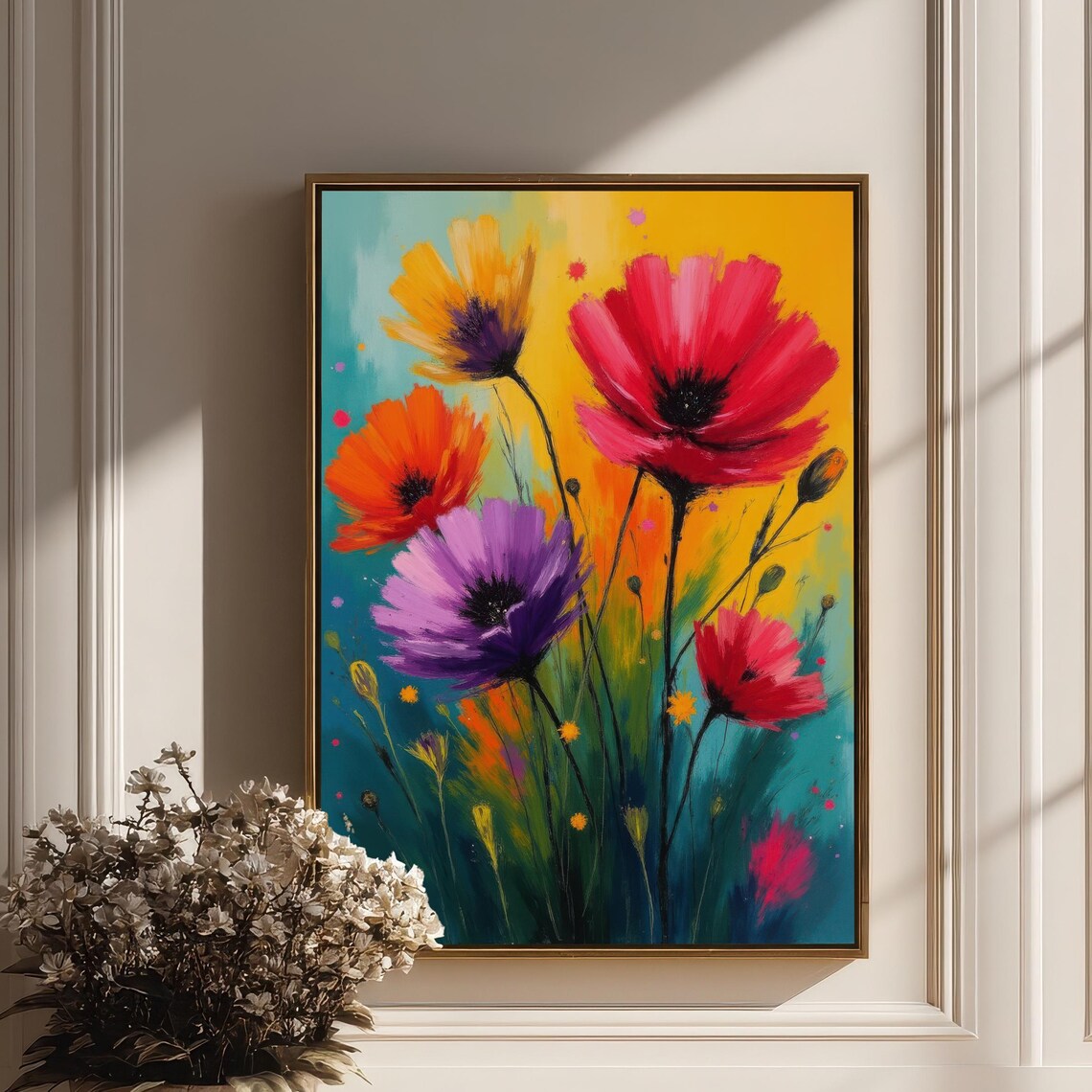 Bold Red Purple and Orange Poppies Abstract Floral Painting Poster
