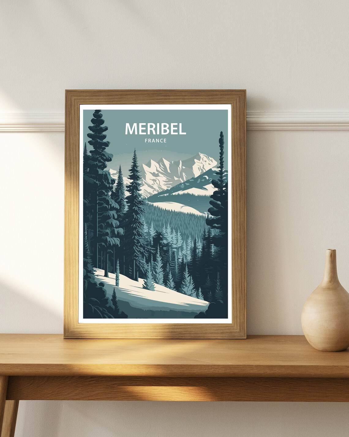 Meribel France Snowy Pine Forest Alpine Peak Winter Art Poster - Image 3