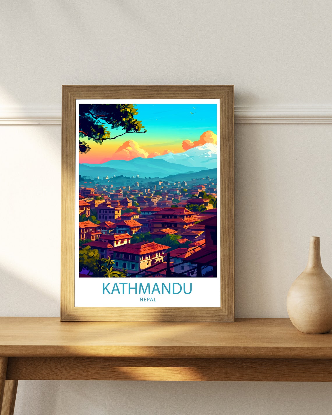 Kathmandu Nepal Sunset Cityscape Himalayan Mountain View Travel Poster - Image 3