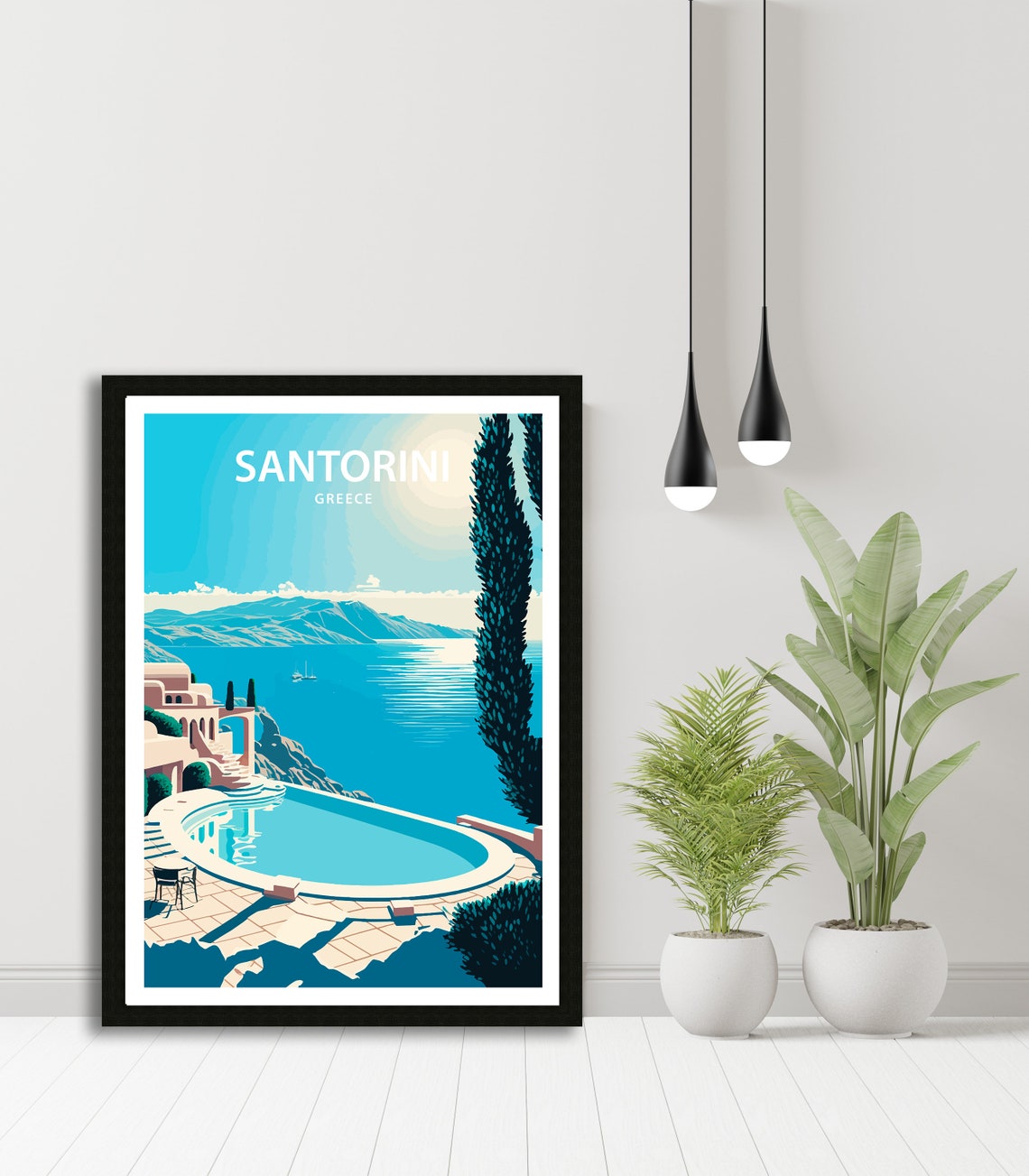 Santorini Greece Infinity Pool Aegean Sea Sunset Travel Poster - Image 5