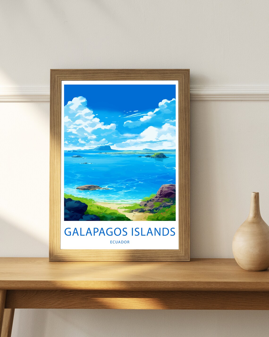 Galapagos Islands Ecuador Ocean Bay Rocky Shore Blue Sky Art Poster - Image 4