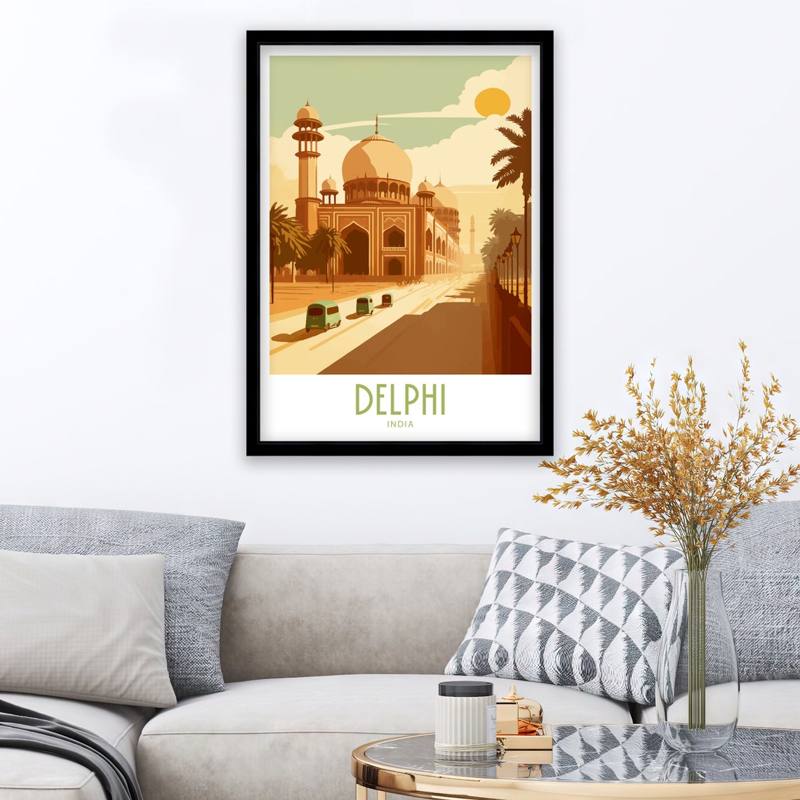 Delphi India Grand Mosque Auto Rickshaws Sunset Vintage Art Poster - Image 3
