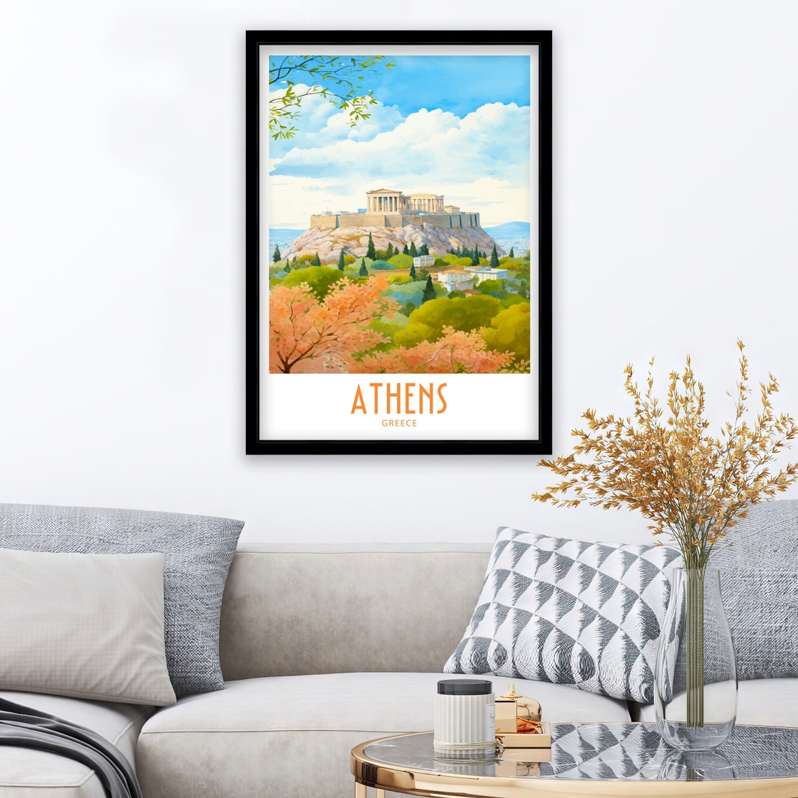Athens Greece Acropolis Seasonal Foliage Hillside Trees View Poster - Image 3
