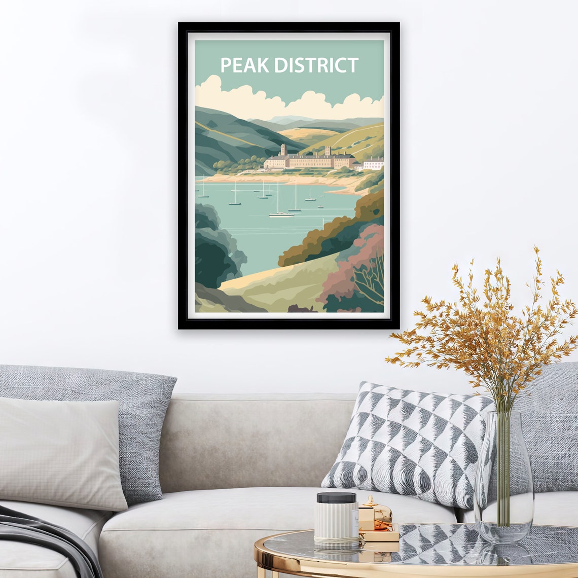 Peak District Bay Sailboats Rolling Hills Vintage Travel Poster - Image 2